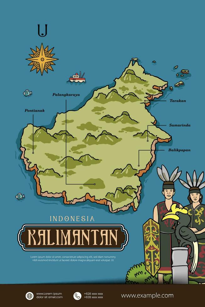 Kalimantan Indonesia maps illustration. Indonesia Island design layout vector