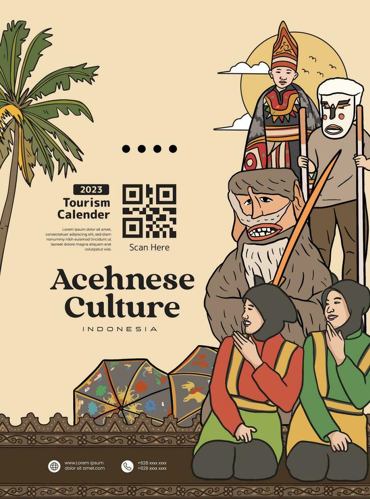 póster evento diseño modelo para turismo con aceh cultura ilustración vector