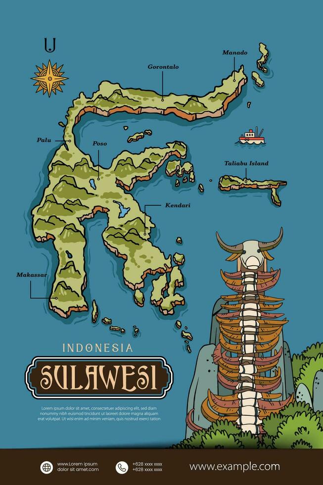 sulawesi Indonesia mapas ilustración. Indonesia isla diseño diseño vector