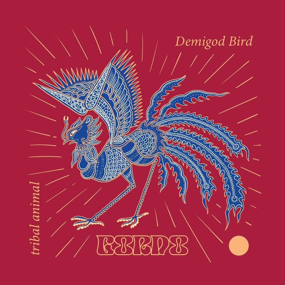 vintage Demigod bird in batik style design template illustration vector