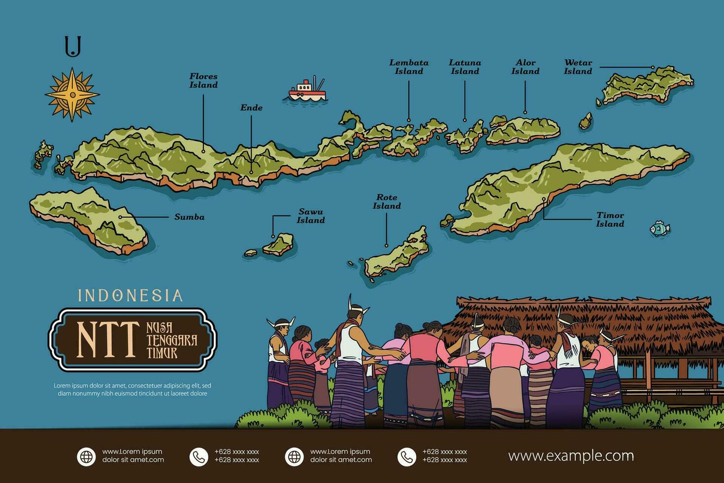 East Nusa Tenggara Indonesia maps illustration. Indonesia Island design layout vector