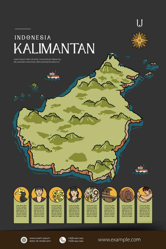 Kalimantan Indonesia maps illustration. Indonesia Island design layout vector