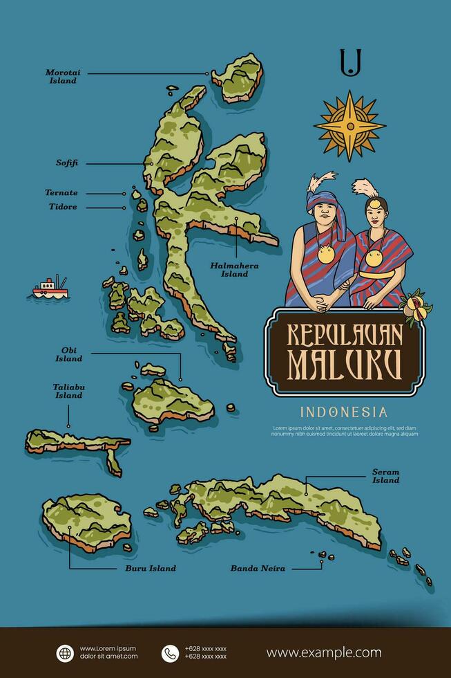 Maluku Indonesia maps illustration. Indonesia Island design layout vector