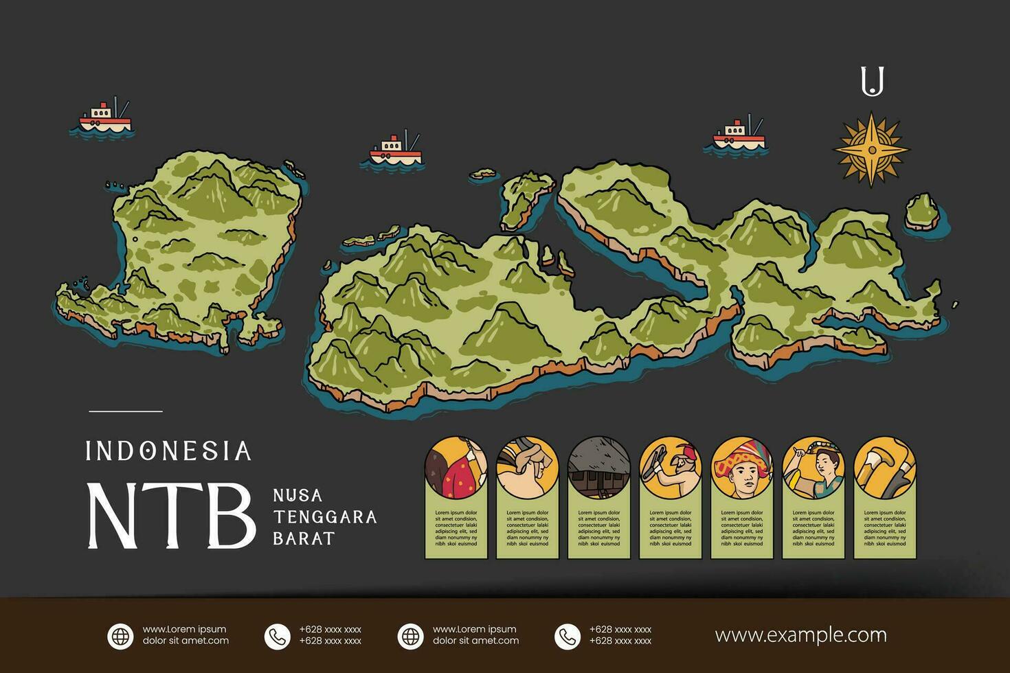 West Nusa Tenggara Indonesia maps illustration. Indonesia Island design layout vector