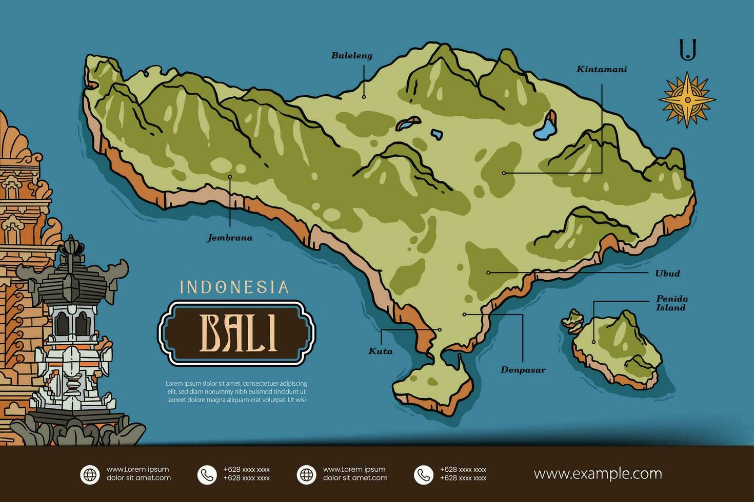 bali Indonesia mapas ilustración. Indonesia isla diseño diseño vector