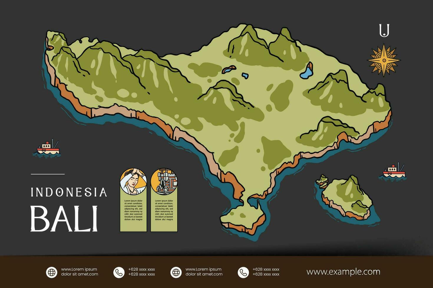 Bali Indonesia maps illustration. Indonesia Island design layout vector
