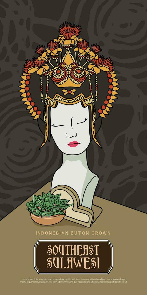 Indonesian traditional Wedding crown illustration. Southeast sulawesi traditional hat. vector