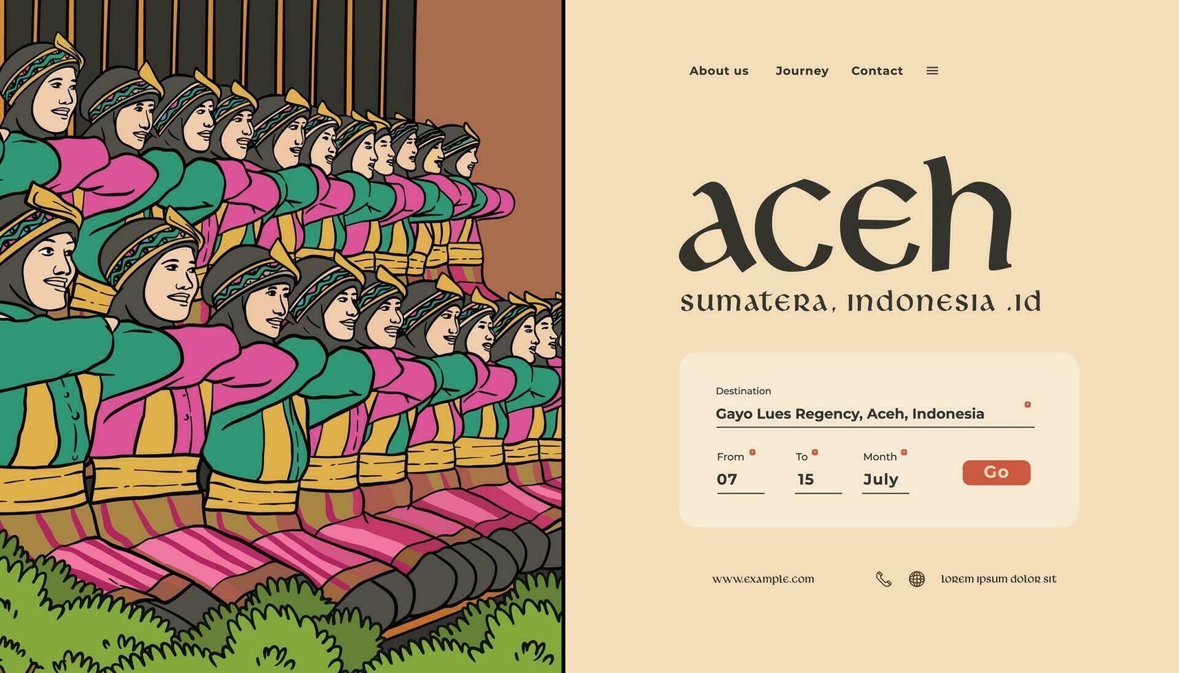 Landing page with indonesian illustration Saman Dance from aceh design template vector