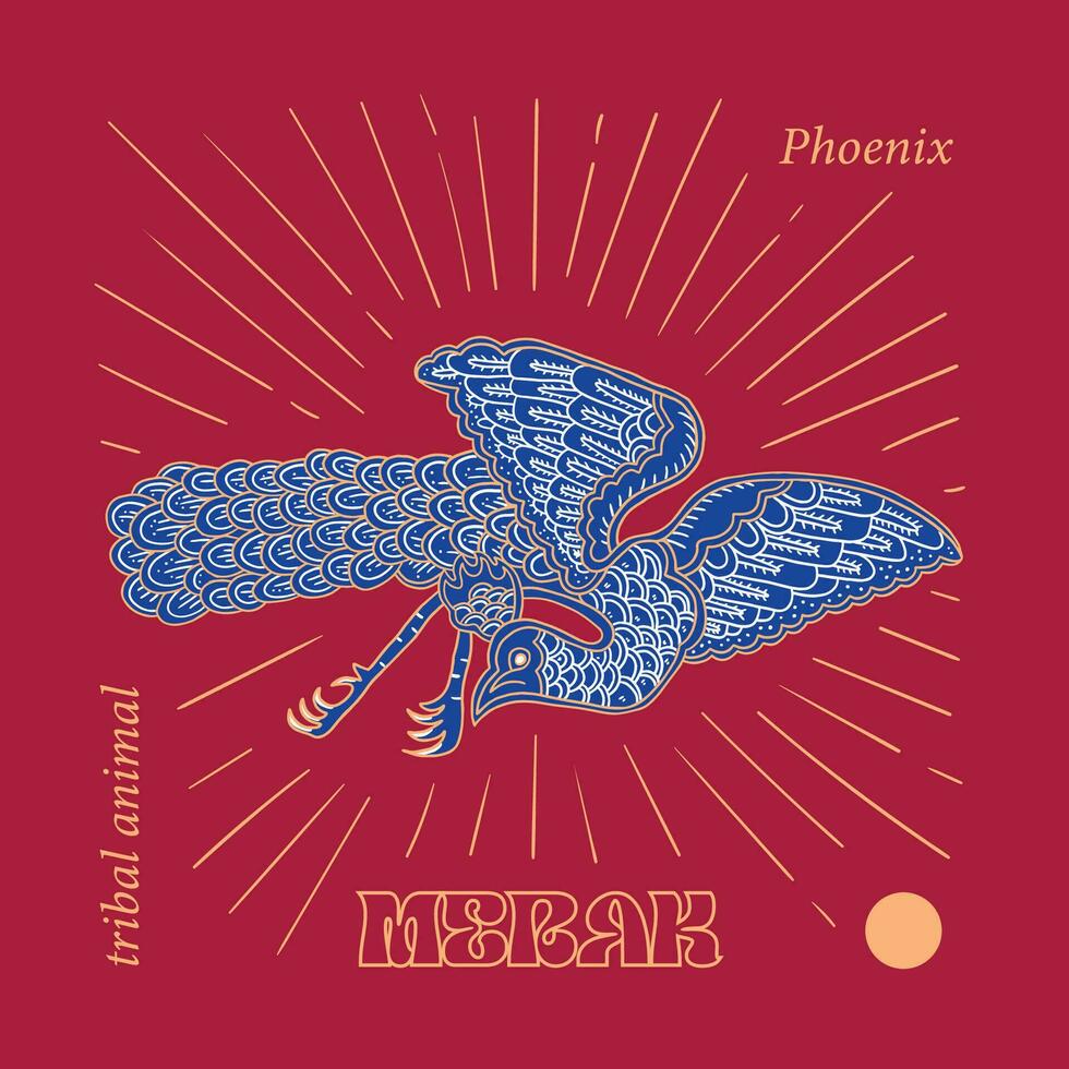 vintage Phoenix bird in batik style design template illustration vector