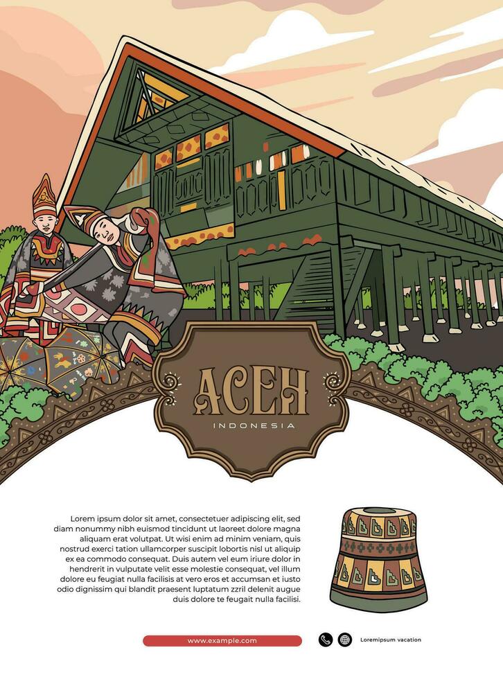 póster evento diseño modelo para turismo con aceh cultura ilustración vector