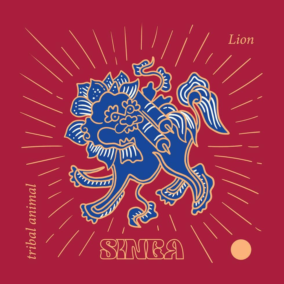 vintage lion in batik style design template illustration vector