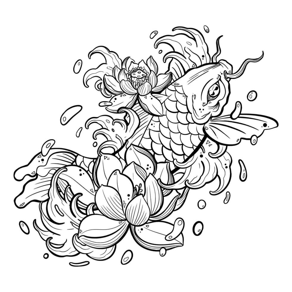 Black tattoo koi fish on white background vector