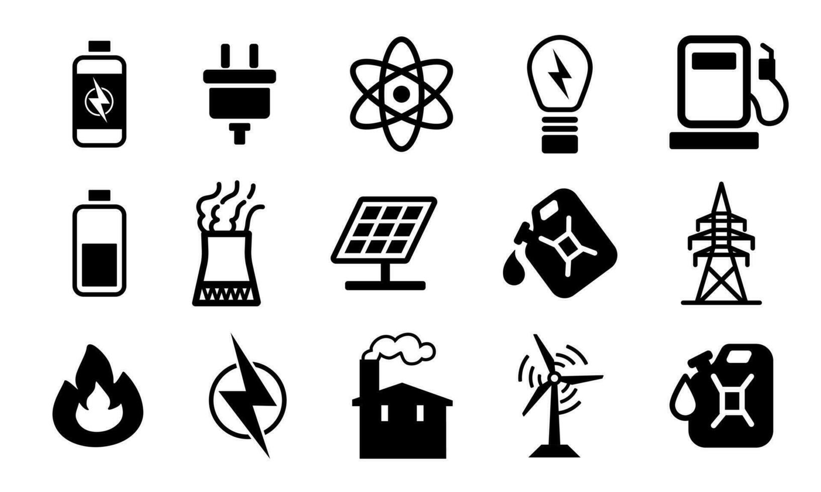 Bundle of energy vector icons black