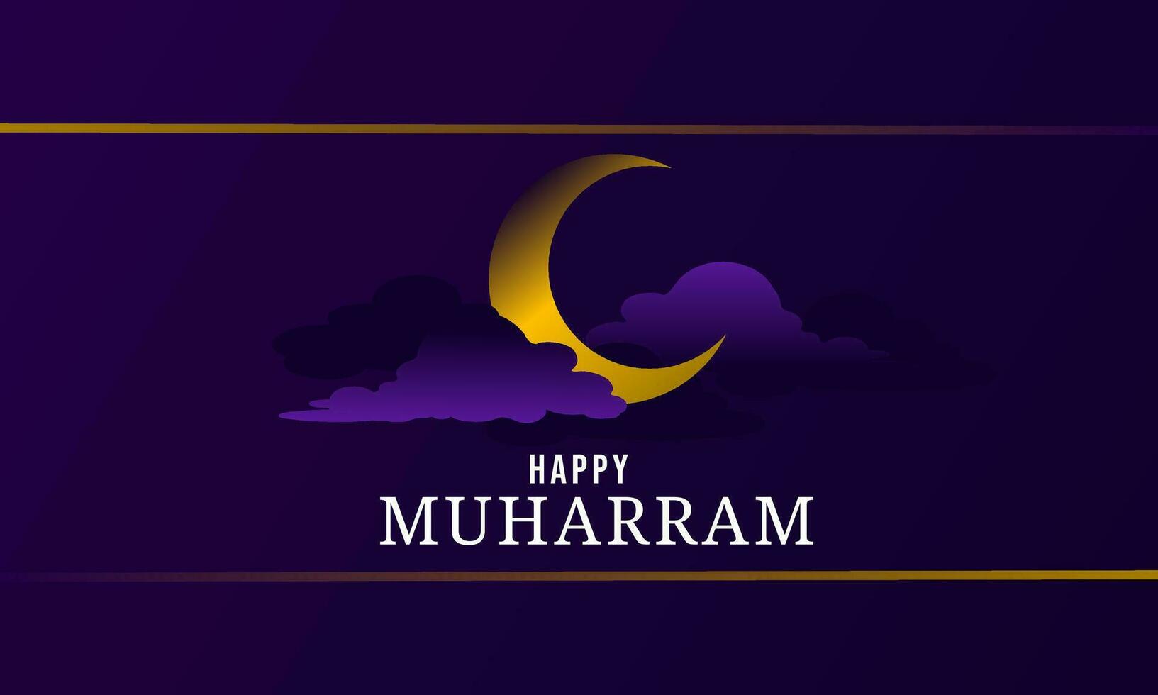 Islamic new year or happy muharram vector illustration template. Simple Islam celebration greeting design background with moon and cloud style. Muslim holiday.