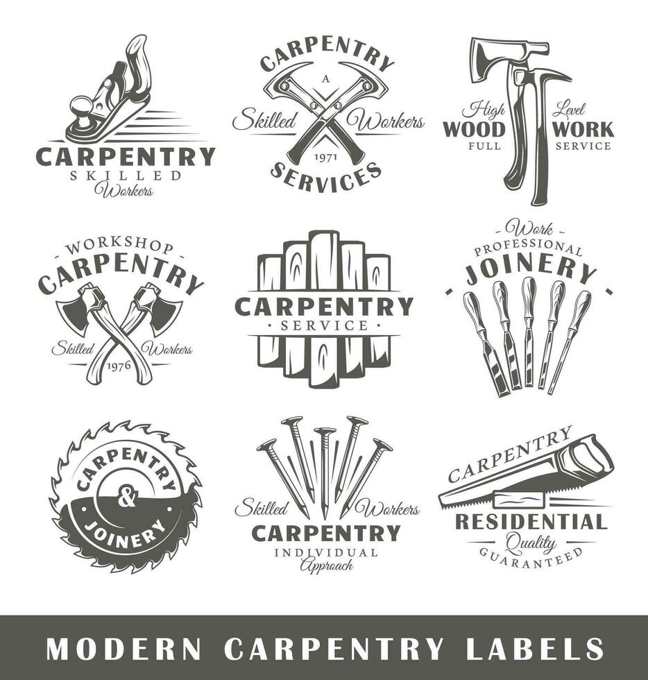 Set of modern carpentry labels vector