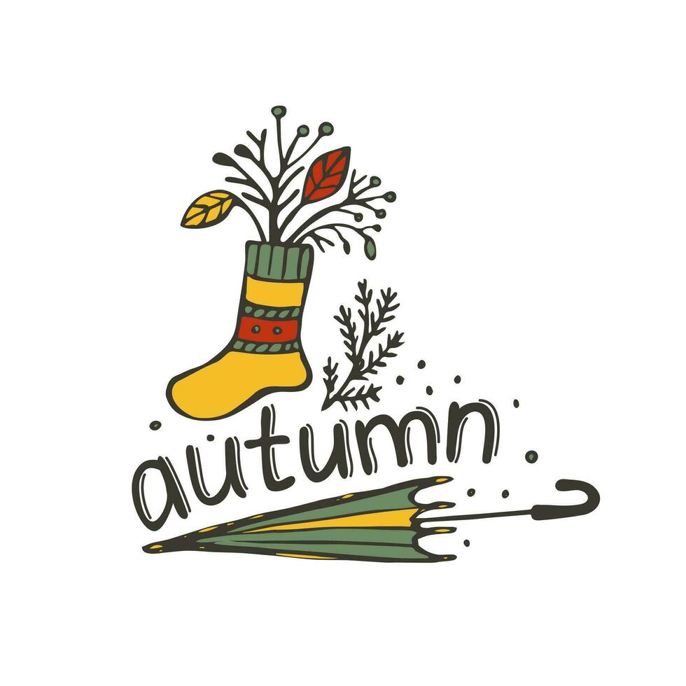 Autumn season. Vector doodle illustration with lettering isolated on white background.