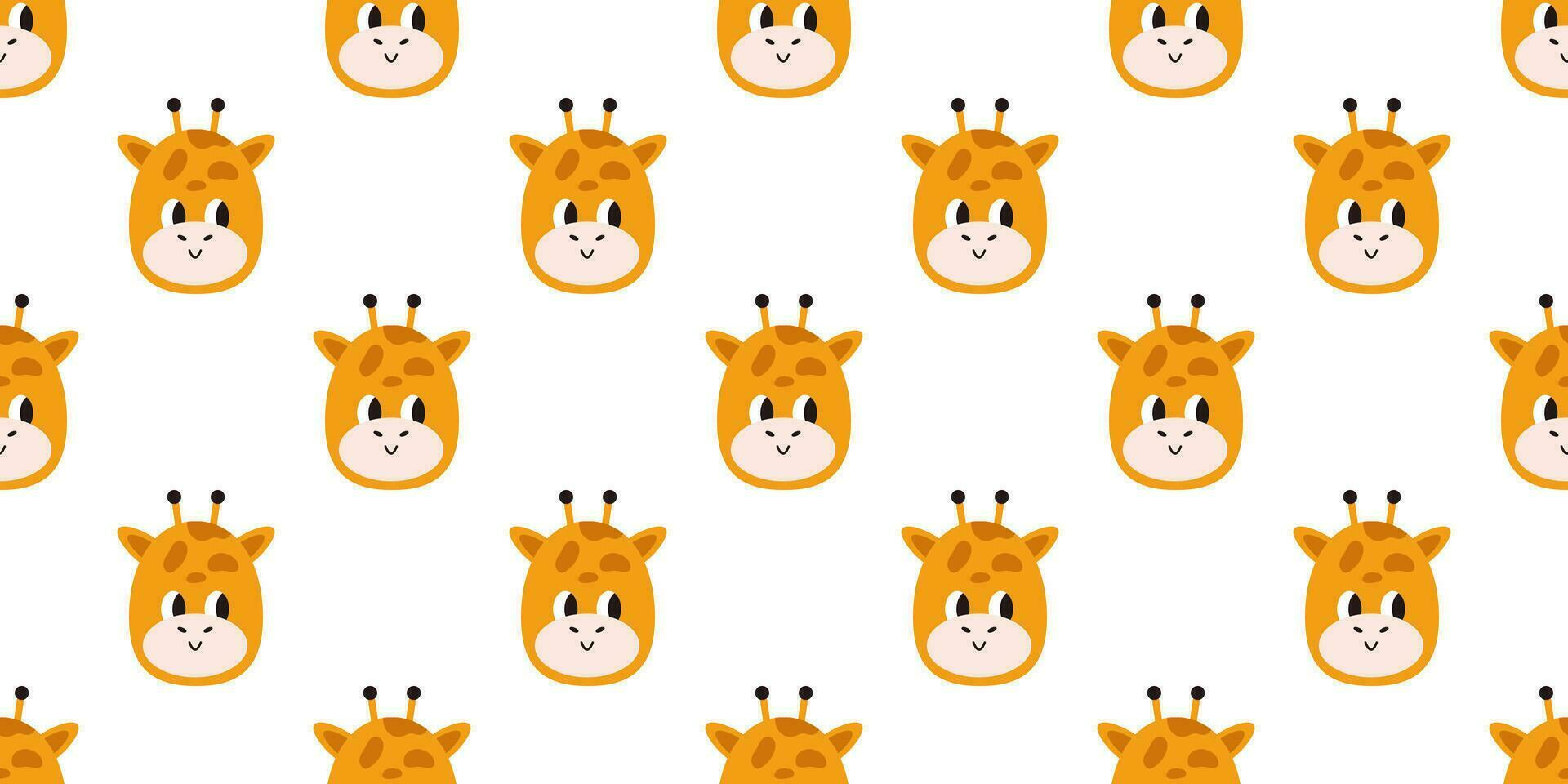 Vector seamless pattern with cute baby giraffes. Illustration for children. Smiling giraffe heads on white background. Kawaii giraffe seamless pattern. Funny african animals faces.