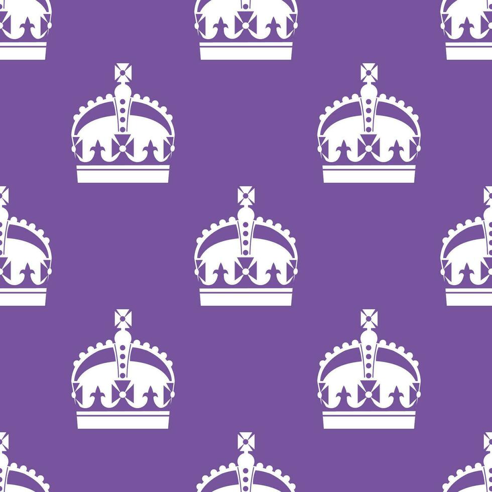 Seamless pattern with white crown silhouette on purple background. vector