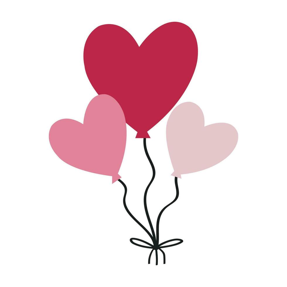 Cute heart shaped pink air balloons. Valentine's Day design element. Isolated on white. vector