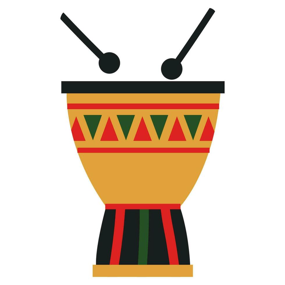 Colorful cartoon style djembe drums. African traditional musical instrument. Isolated on white. Flat design. vector