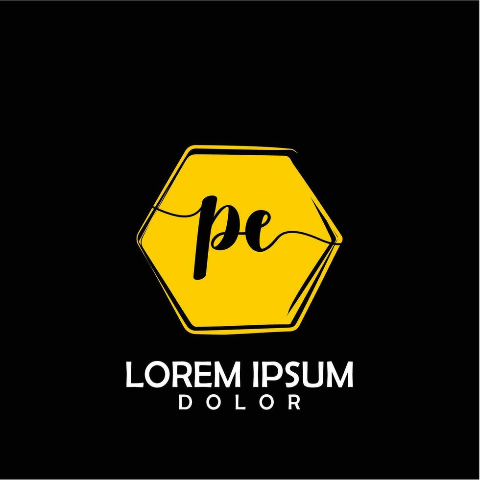 PE Initial Letter handwriting logo with circle brush template vector