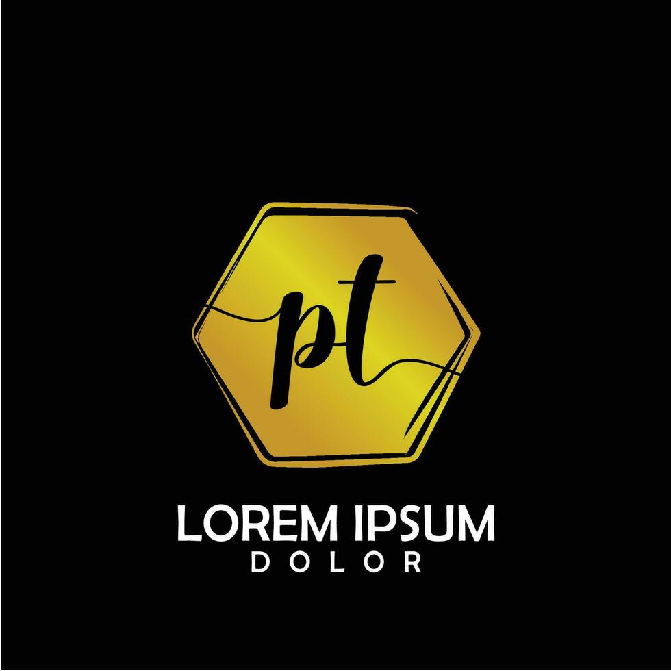 PT Initial Letter handwriting logo with circle brush template vector