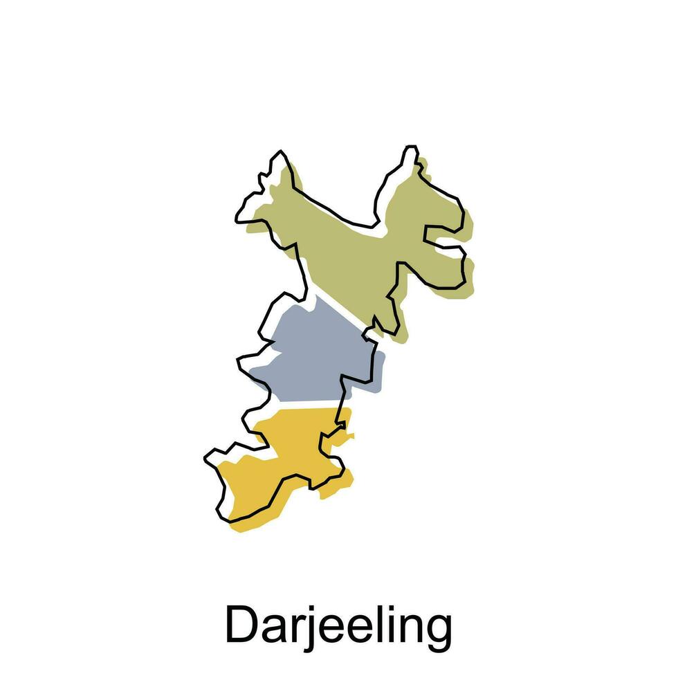 Darjeeling City of India map vector illustration, vector template with outline graphic sketch design