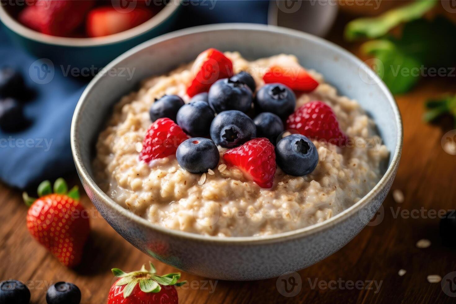 valores foto de harina de avena desayuno con Adición en el cocina ai generado