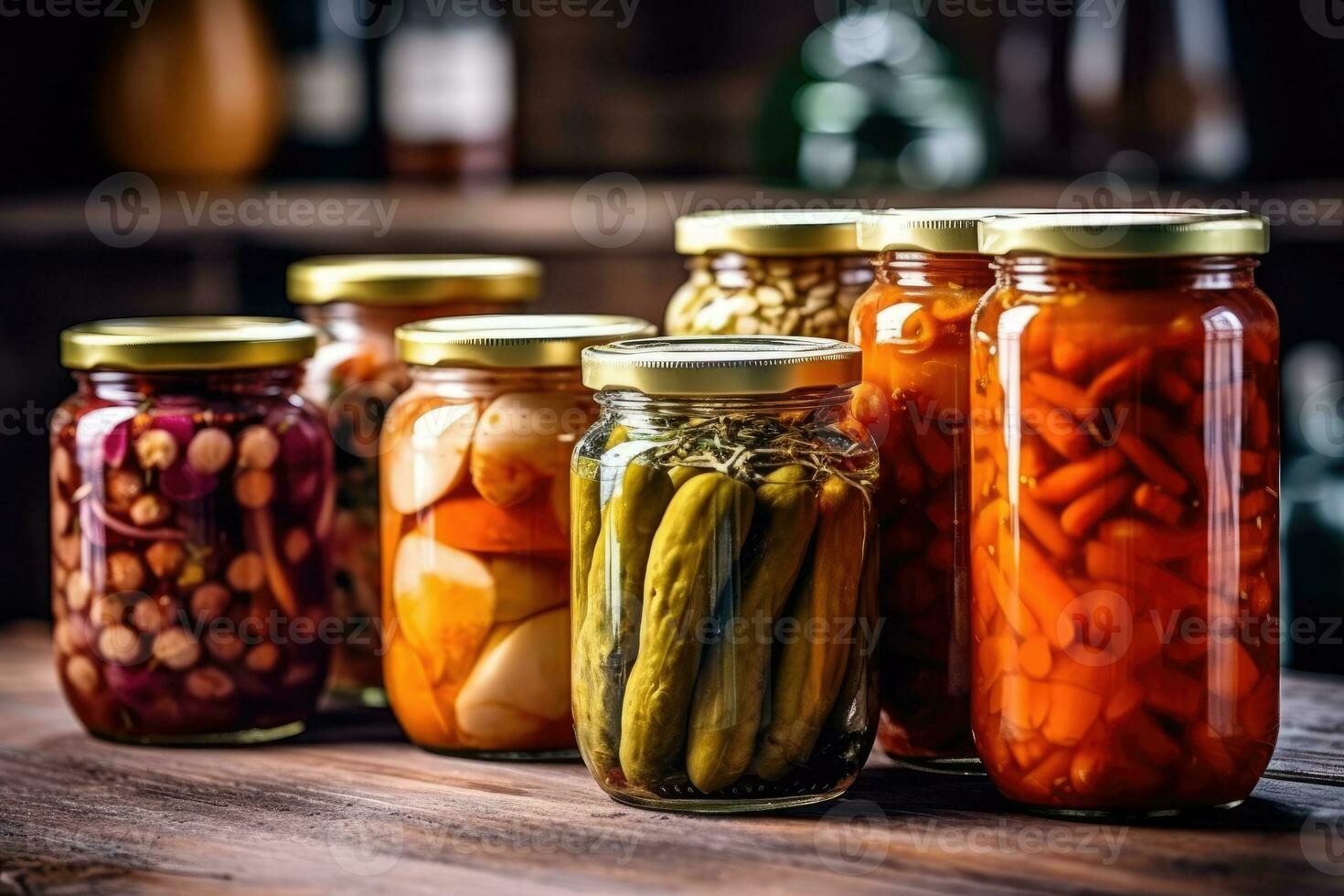 canned vegetables in The kitchen table Food Photography AI Generated photo