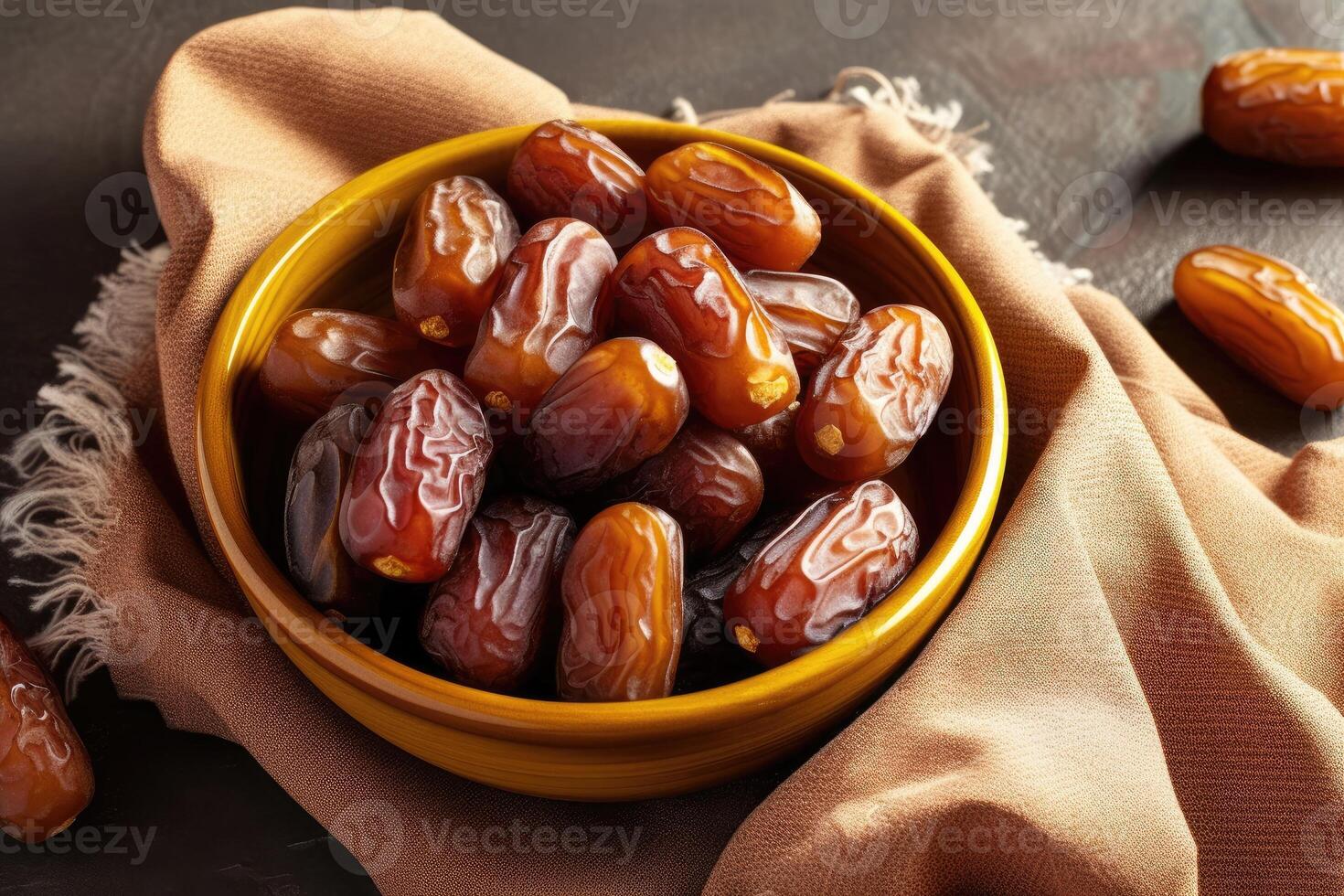 stock photo dates in kitchen table flat lay