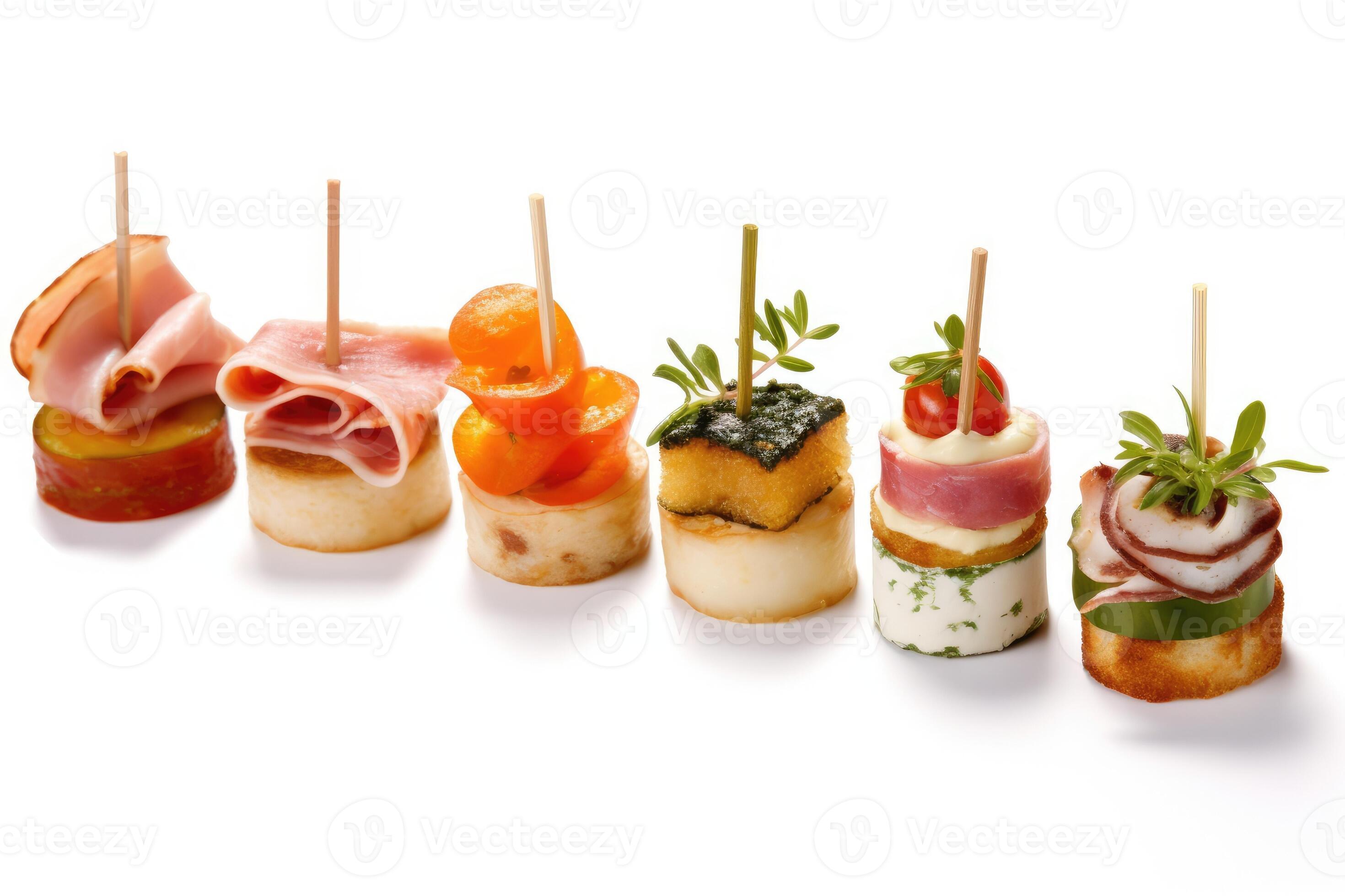hors d oeuvres white isolated background Food Photography AI Generated