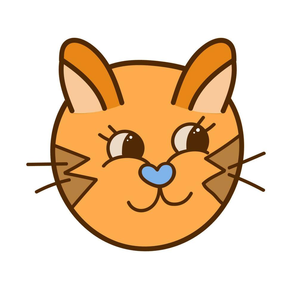 Funny, colorful and cute cat face close up. Vector doodle with hand drawn outline isolated on white background. Home pet illustration for stickers, planners, scrap elements, social media