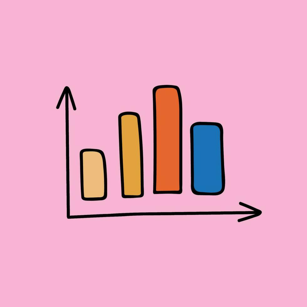 Cute hand drawn clipart of chart, graph. Infographic business element for presentations, statistic, reports. Vector illustration isolated on background with hand drawn doodle outline.