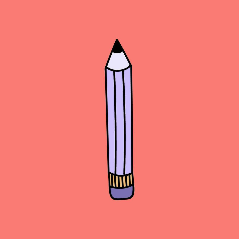Cute hand drawn pencil in a simple and naive cartoon style. For writing notes in planner, sign business contract, write down lectures in the university. Vector illustration isolated on the background