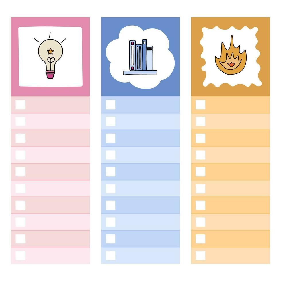 Cute scrapbook templates for planner, notepad, online diary. Notes, to do, to buy and other. Can be used for writing notes, ideas, work and home plans, keeping track of the budget. Printable vector