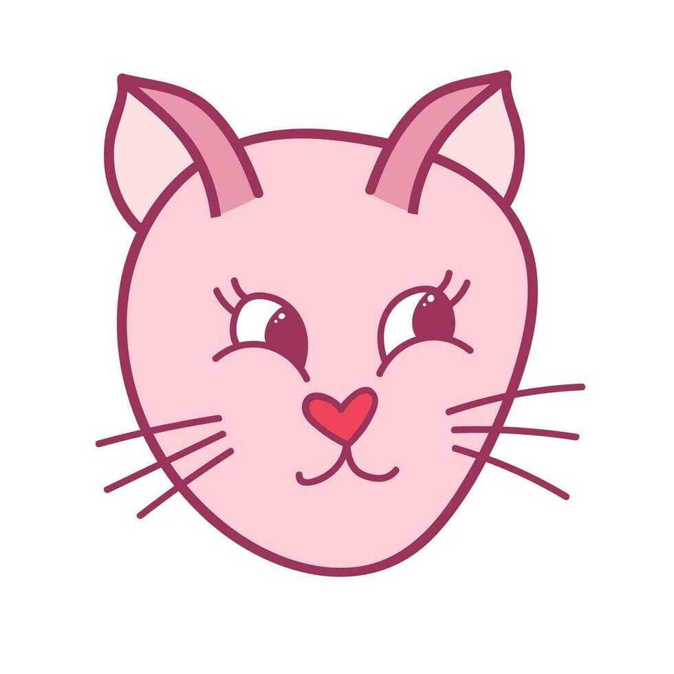 divertido, vistoso y linda gato cara cerca arriba. vector garabatear con mano dibujado contorno aislado en blanco antecedentes. hogar mascota ilustración para pegatinas, planificadores, chatarra elementos, social medios de comunicación