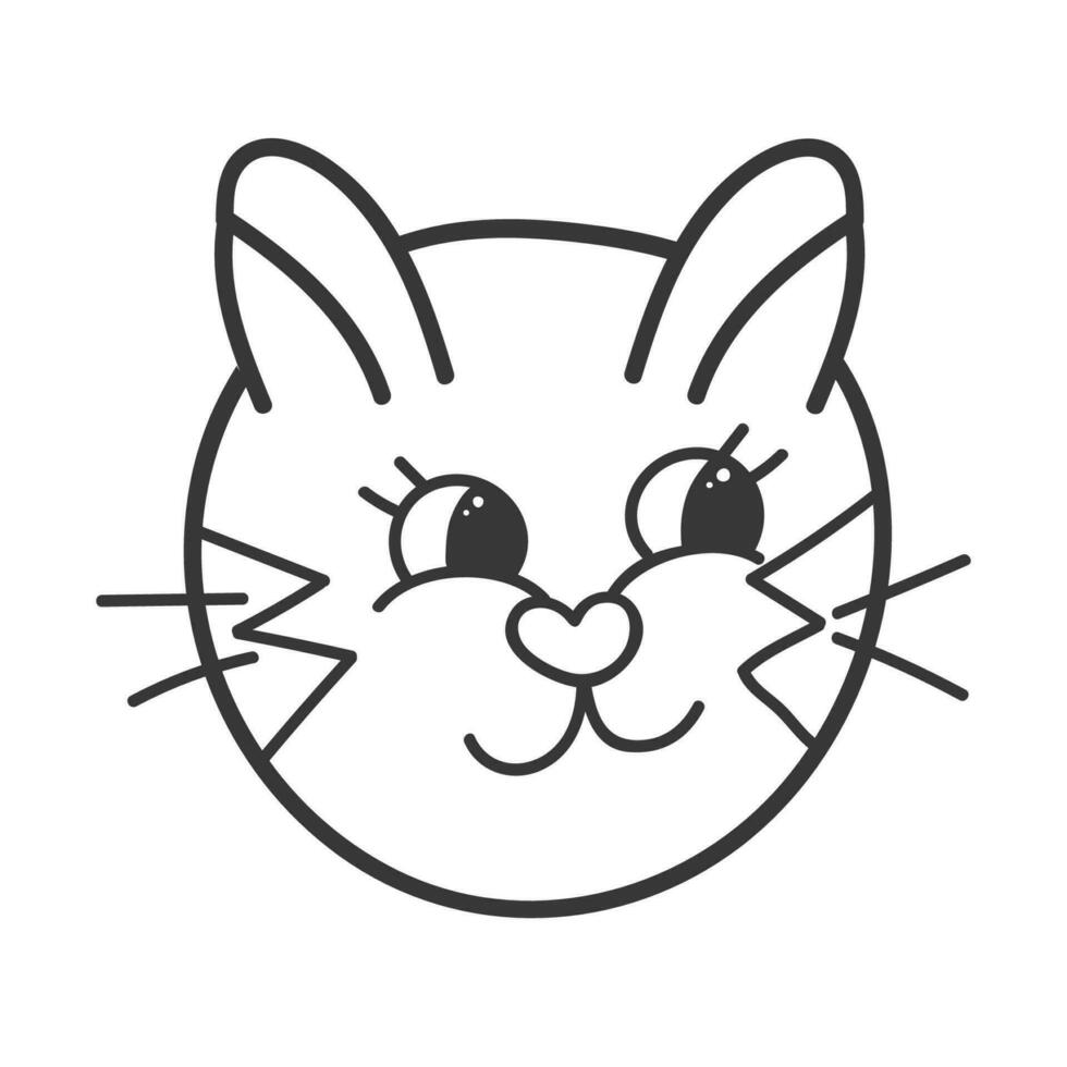 Funny and cute cat face close up. Vector doodle with hand drawn outline isolated on white background. Home pet illustration for stickers, planners, scrap elements, social media