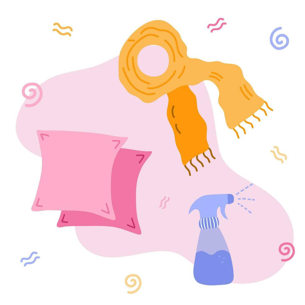 conjunto con diferente accesorios para Rizado niña método. belleza cosas para cuidado rizado, rizos cabello. Derecha accesorios para sano tratamiento de ondulado, ola cabello. lindo, brillante clipart. mano dibujado vector