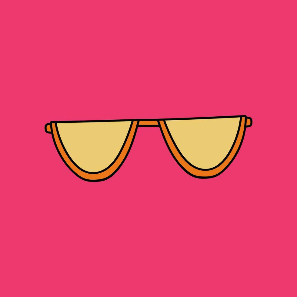 Hand drawn cute and trendy doodle of sunglasses for summer season. Accessory against bright sun and ultraviolet. Vector illustration isolated on the background