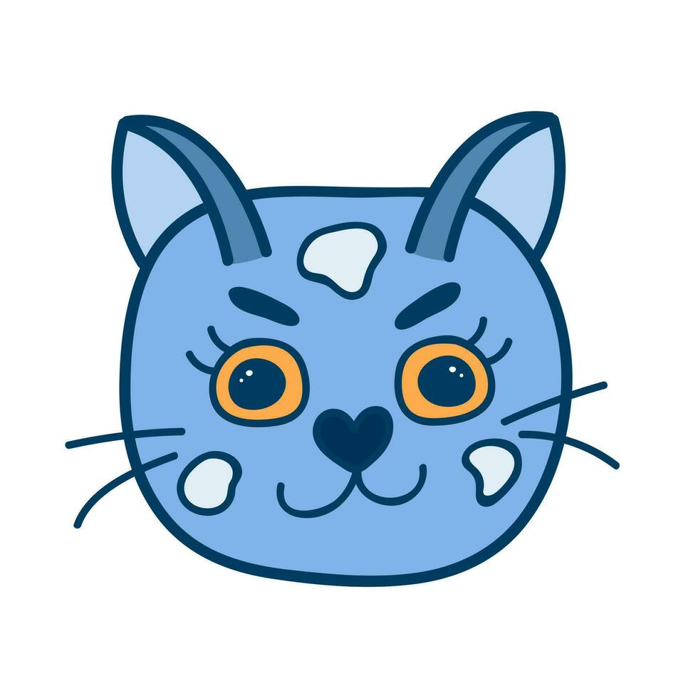 divertido, vistoso y linda gato cara cerca arriba. vector garabatear con mano dibujado contorno aislado en blanco antecedentes. hogar mascota ilustración para pegatinas, planificadores, chatarra elementos, social medios de comunicación