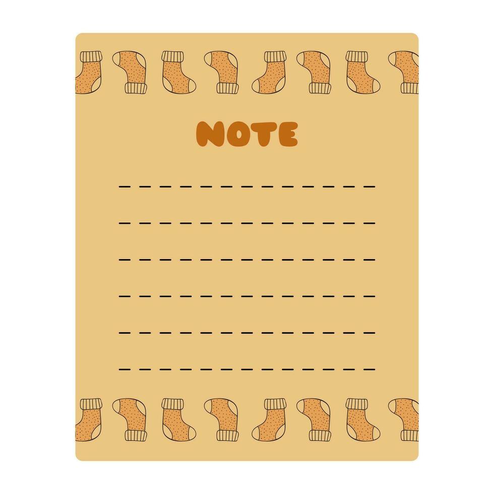 Cute scrapbook templates for planner with blank list for notes with hand drawn christmas and new year Illustration. Printable, editable. For school, university schedule. Empty list of everyday tasks. vector
