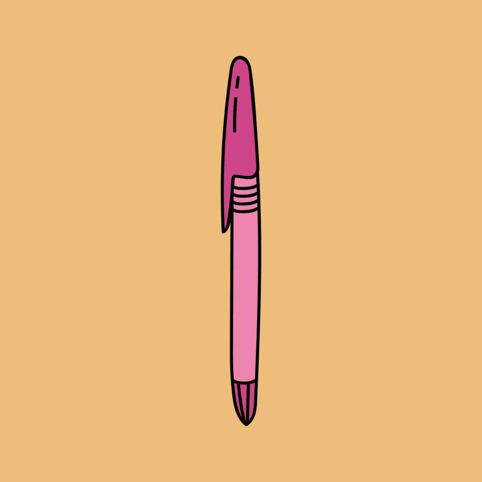 Cute hand drawn pen in a simple and naive cartoon style. For writing notes in planner, sign business contract, write down lectures in the university. Vector illustration isolated on the background