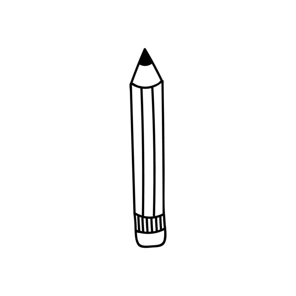 Cute hand drawn pencil in a simple and naive doodle style. For writing notes in planner, sign business contract, write down lectures in the university. Vector illustration isolated on the background