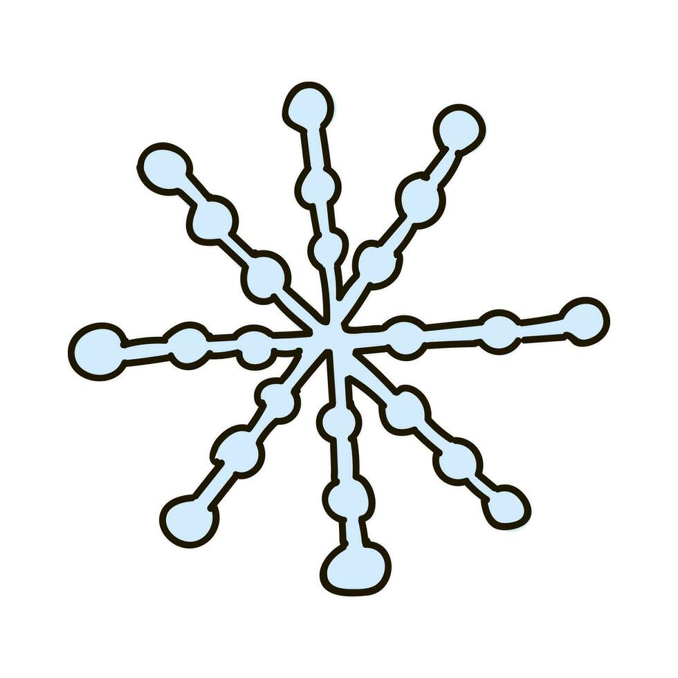 Hand drawn snowflake in doodle style. Christmas, winter sign, cozy clipart. Vector illustration with doodle outline isolated on background. Can be used for paper craft, fabric, sticker, scrap element.