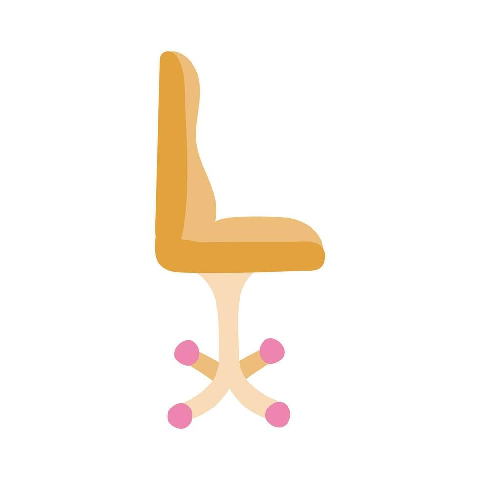 Cute hand drawn cartoon office chair with comfortable and soft back with wheels. Vector clipart illustration isolated on background.