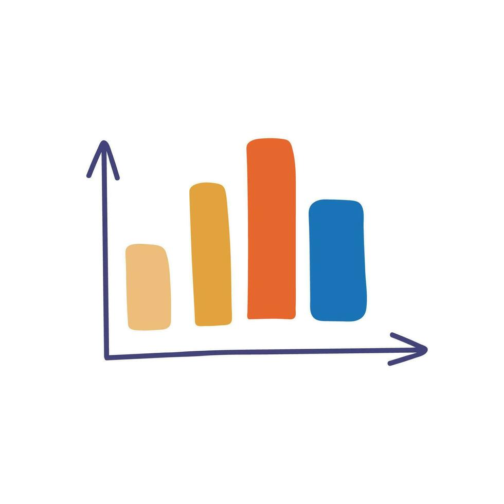 Cute hand drawn clipart of chart, graph. Infographic business element for presentations, statistic, reports. Vector illustration isolated on background.