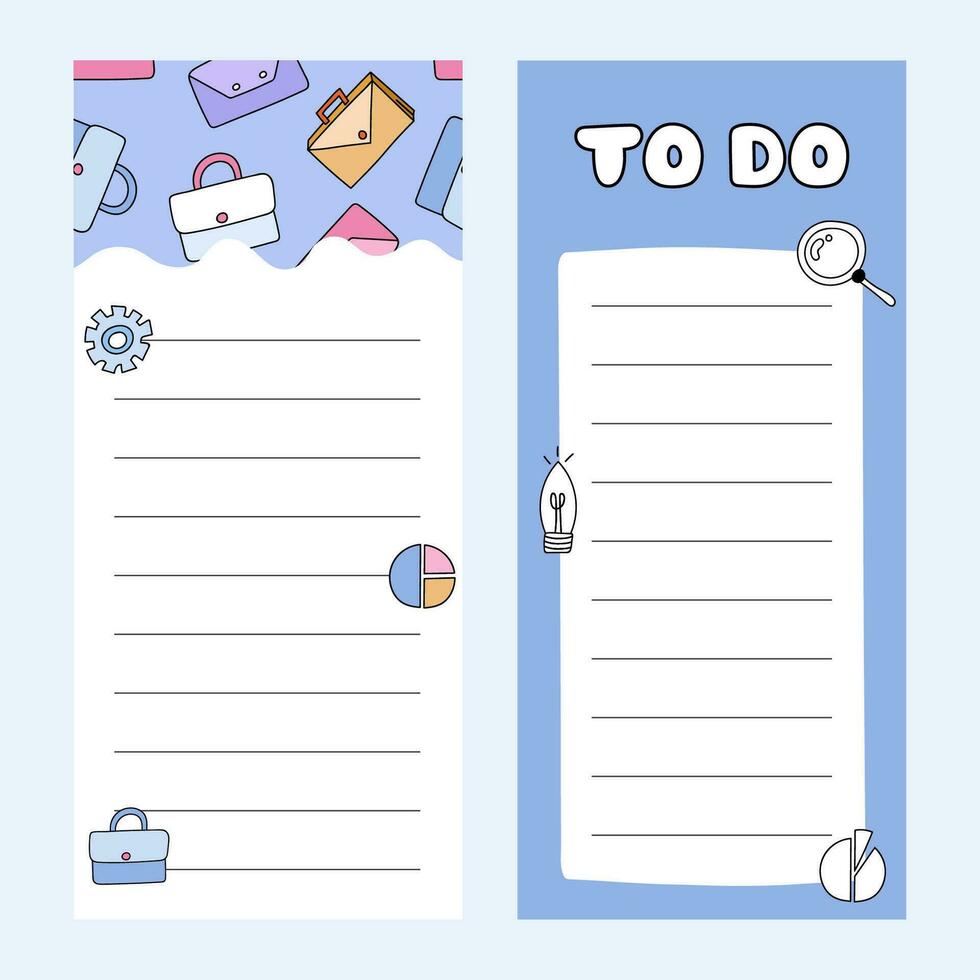 Cute scrapbook templates for planner, notepad, online diary. Notes, to do, to buy and other. Can be used for writing notes, ideas, work and home plans, keeping track of the budget. Printable vector
