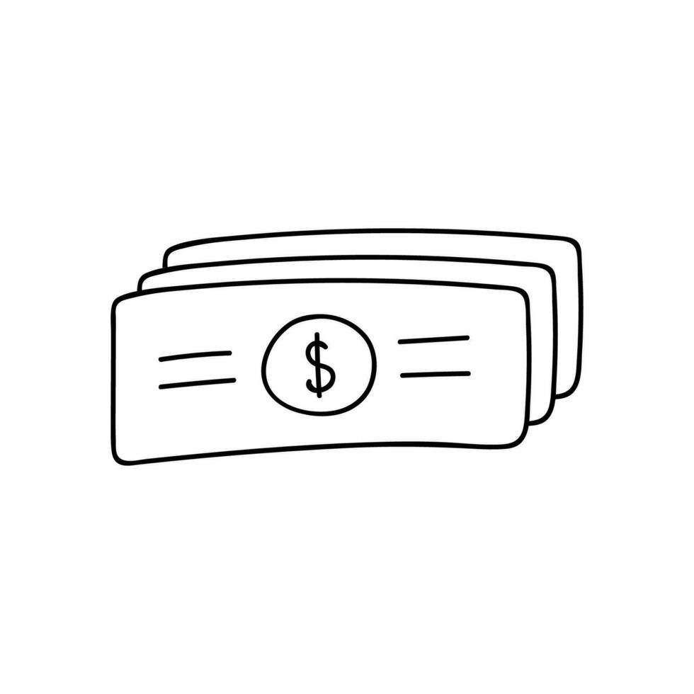 Cute hand drawn cash money. Vector illustration in doodle style isolated on background. Object with hand drawn doodle outline.