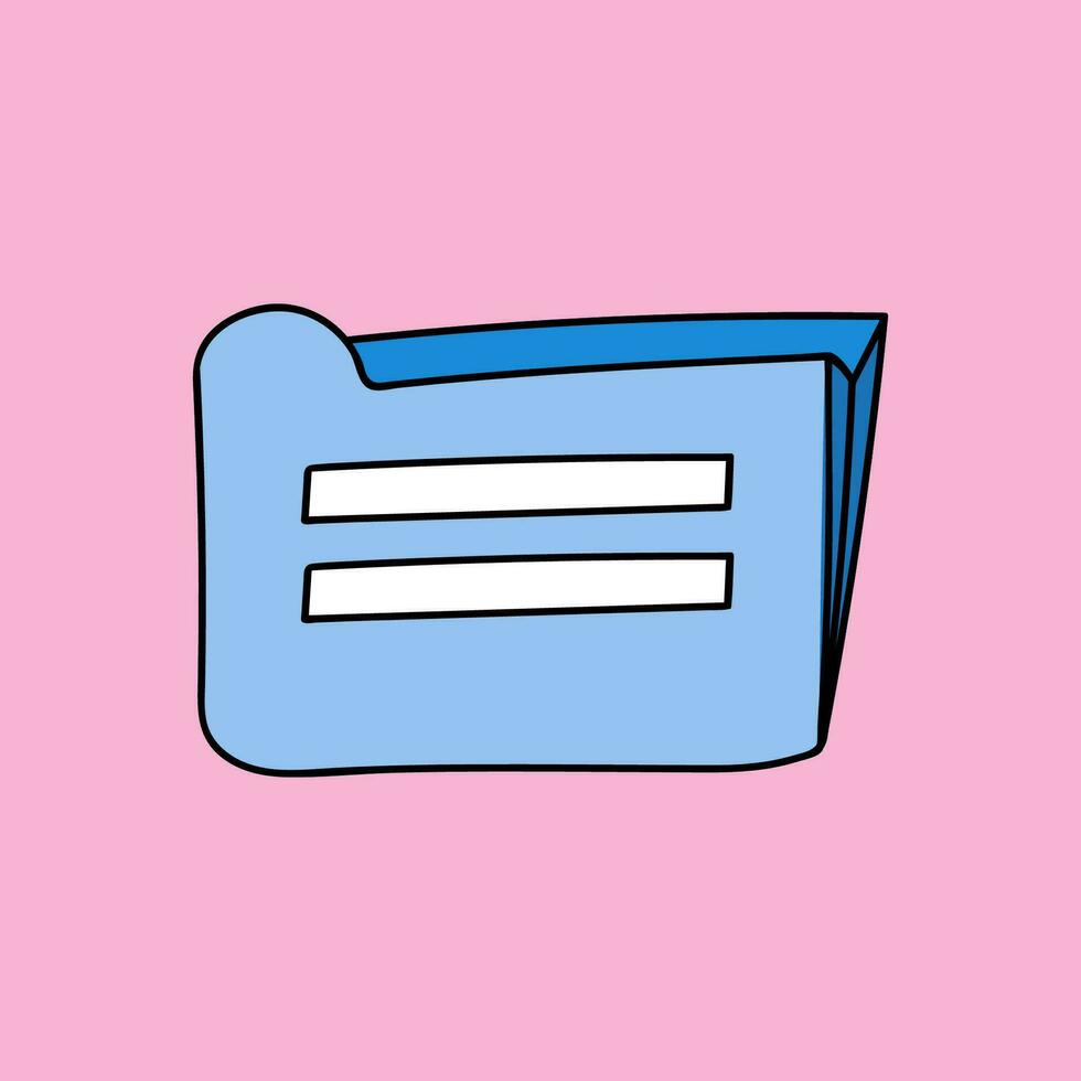 Cute and trendy folder in hand drawn style. Vector illustration isolated on the background with doodle outline. Folder with business documents in it or in computer with different files.