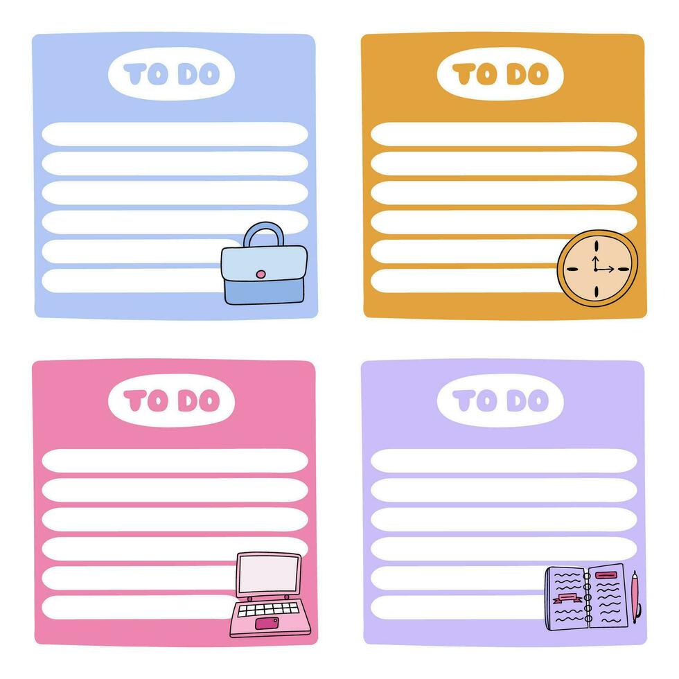 Cute scrapbook templates for planner, notepad, online diary. Notes, to do, to buy and other. Can be used for writing notes, ideas, work and home plans, keeping track of the budget. Printable vector